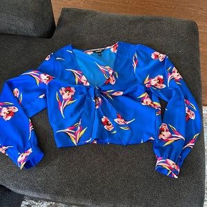 Express royal blue floral crop blouse/top